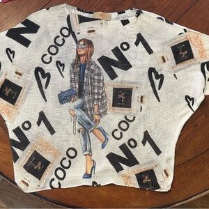 Coco Graphic Short Sleeve Sweater Tee - Black and Cream